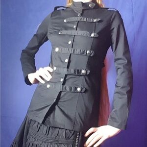 Gothic Punk Military Jacket/Long-sleeved Top with Snap Strap Front
